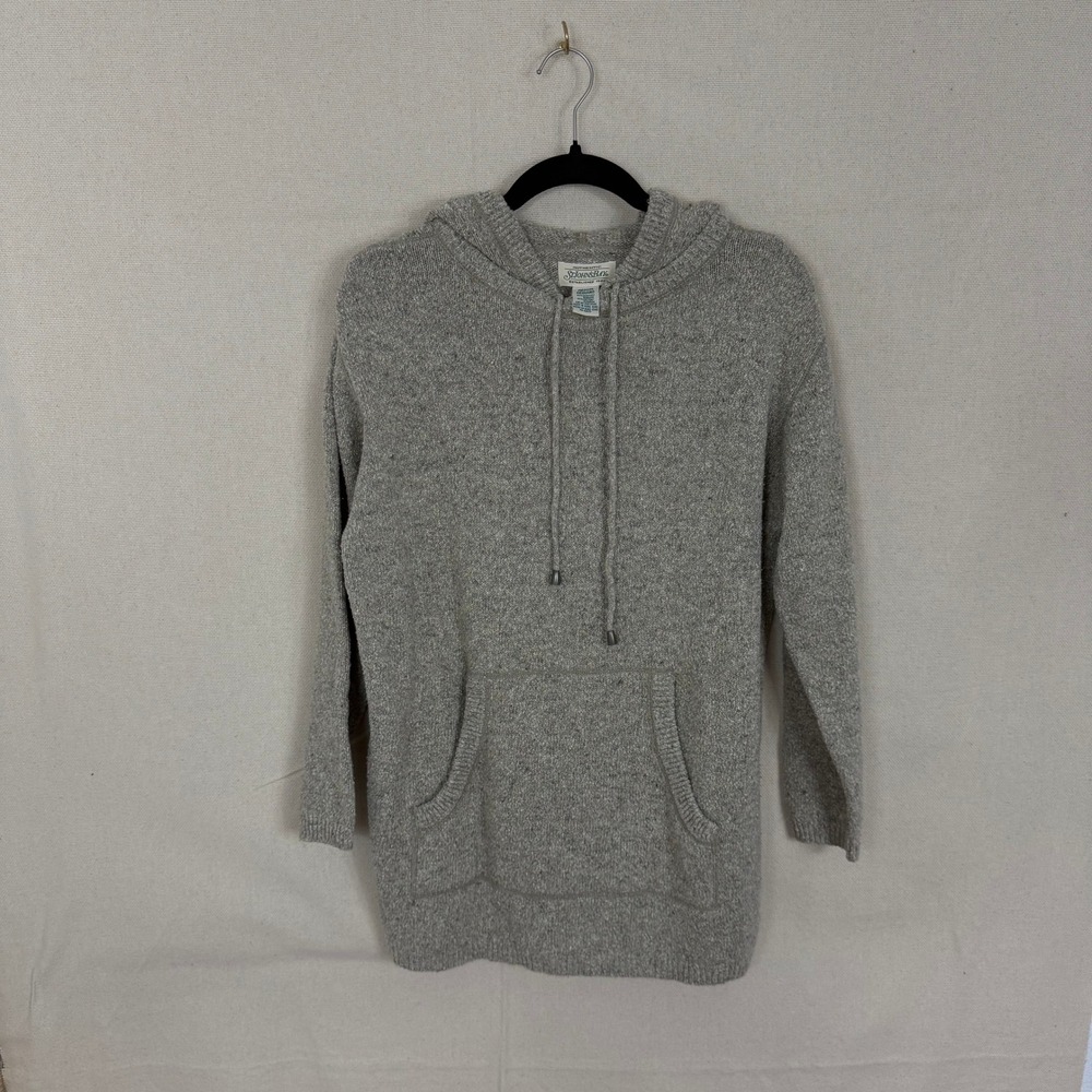 St Johns Bay Mens Medium Marled Grey Hooded Knit Sweater Kangaroo Pocket